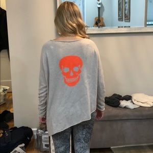 Skull cashmere a-line hem with orange skull